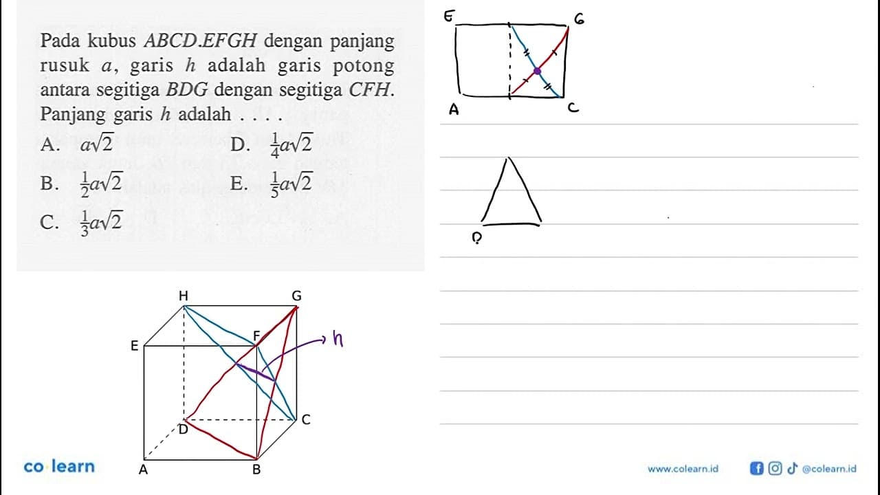 Pada kubus ABCD.EFGH dengan panjang rusuk a, garis h adalah