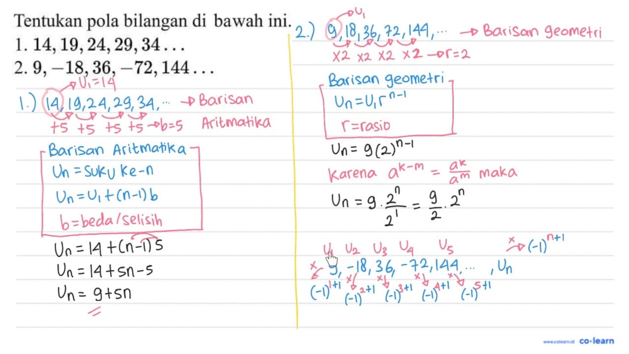 Tentukan pola bilangan di bawah ini. 1.14,19,24,29,34 ...