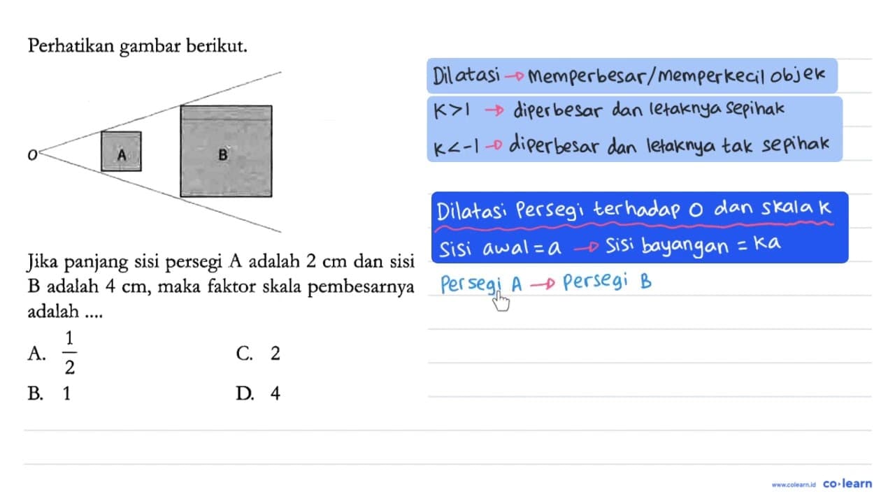 Perhatikan gambar berikut. O A B Jika panjang sisi persegi