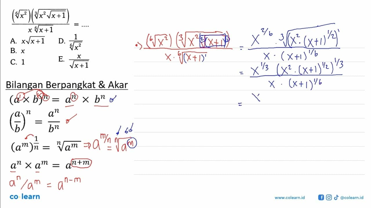 ((x^2/6)((x^2 akar(x+1))^1/3)) / (x(x+1)^1/6)= ....