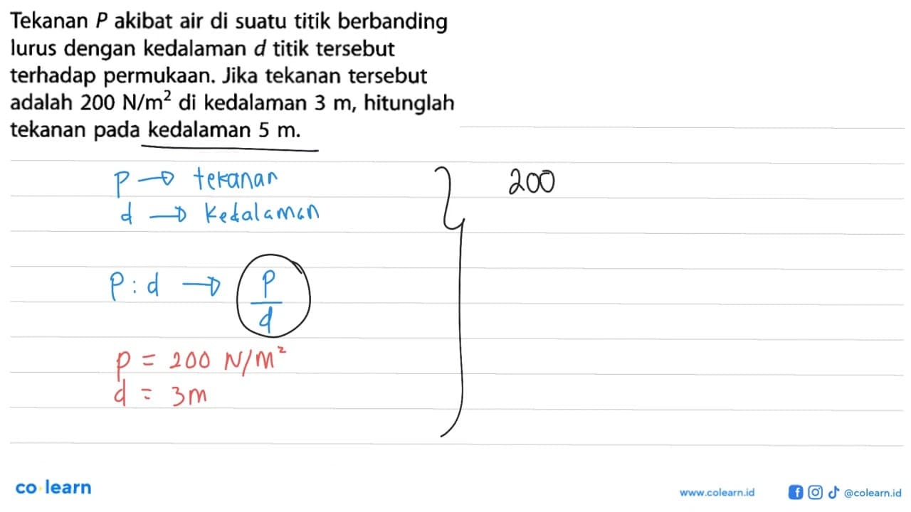 Tekanan P akibat air di suatu titik berbanding lurus dengan