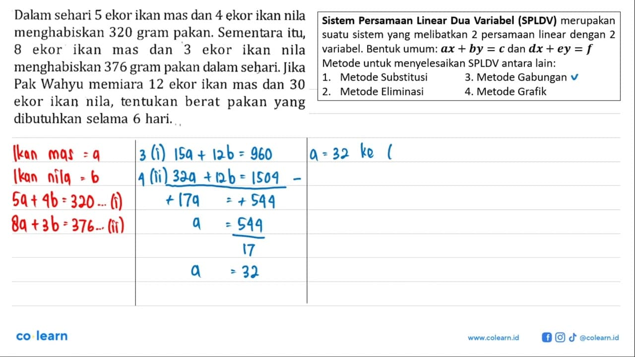 Dalam sehari 5 ekor ikan mas dan 4 ekor ikan nila