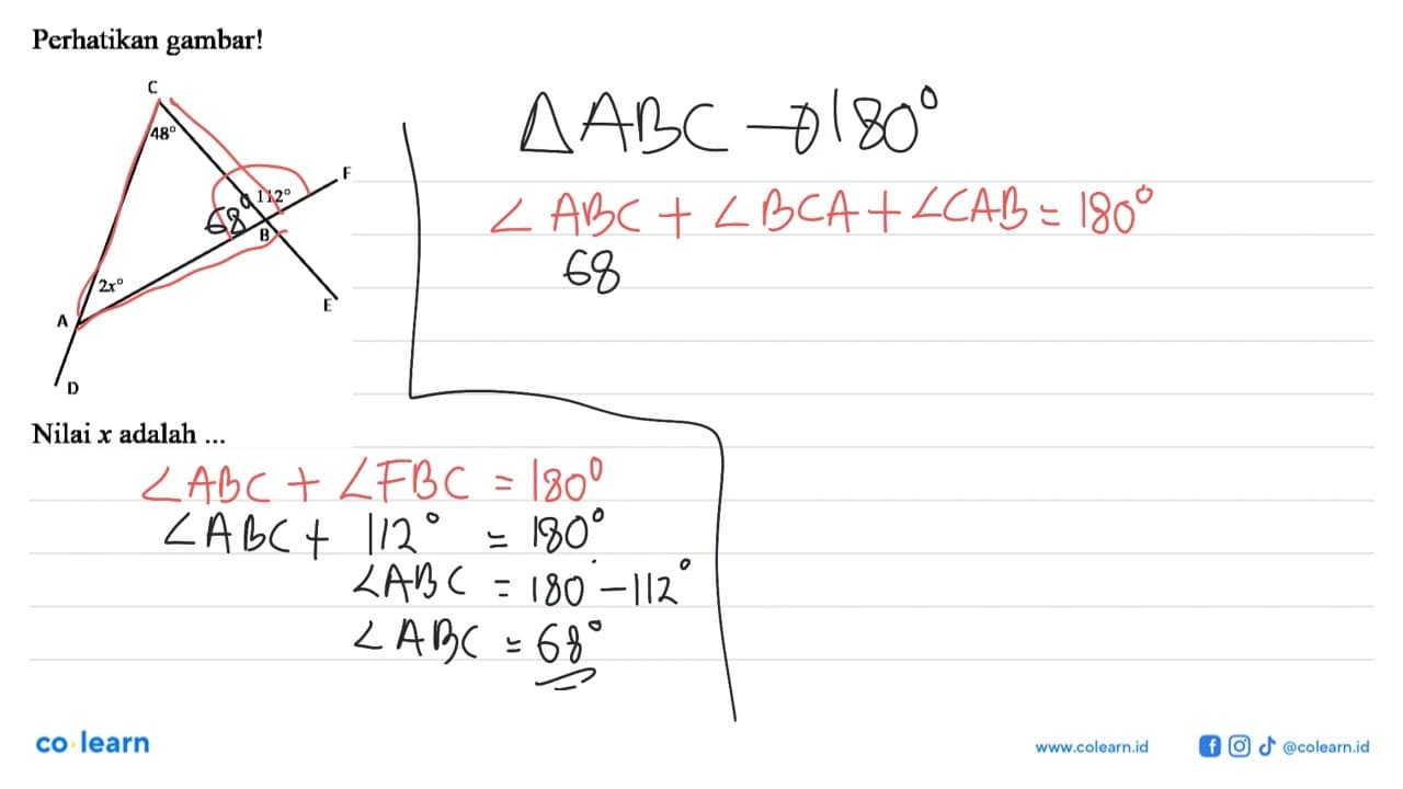 Perhatikan gambar!Nilai x adalah ...2x 48 112