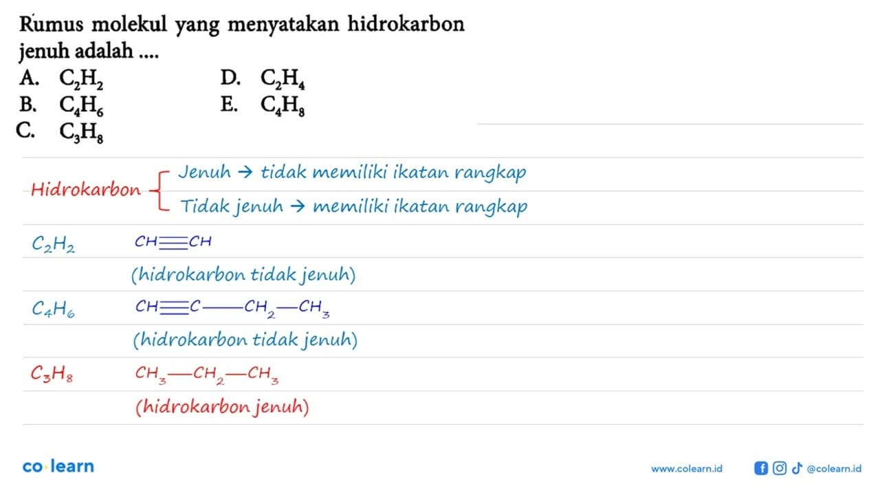 Rumus molekul yang menyatakan hidrokarbon jenuh adalah ....