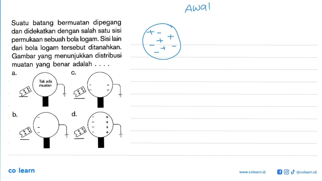 Suatu batang bermuatan dipegang dan didekatkan dengan salah