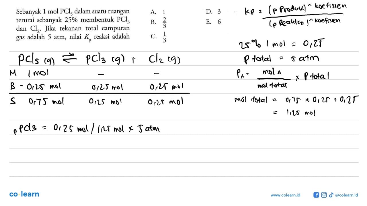 Sebanyak 1 mol PCl5 dalam suatu ruangan terurai sebanyak