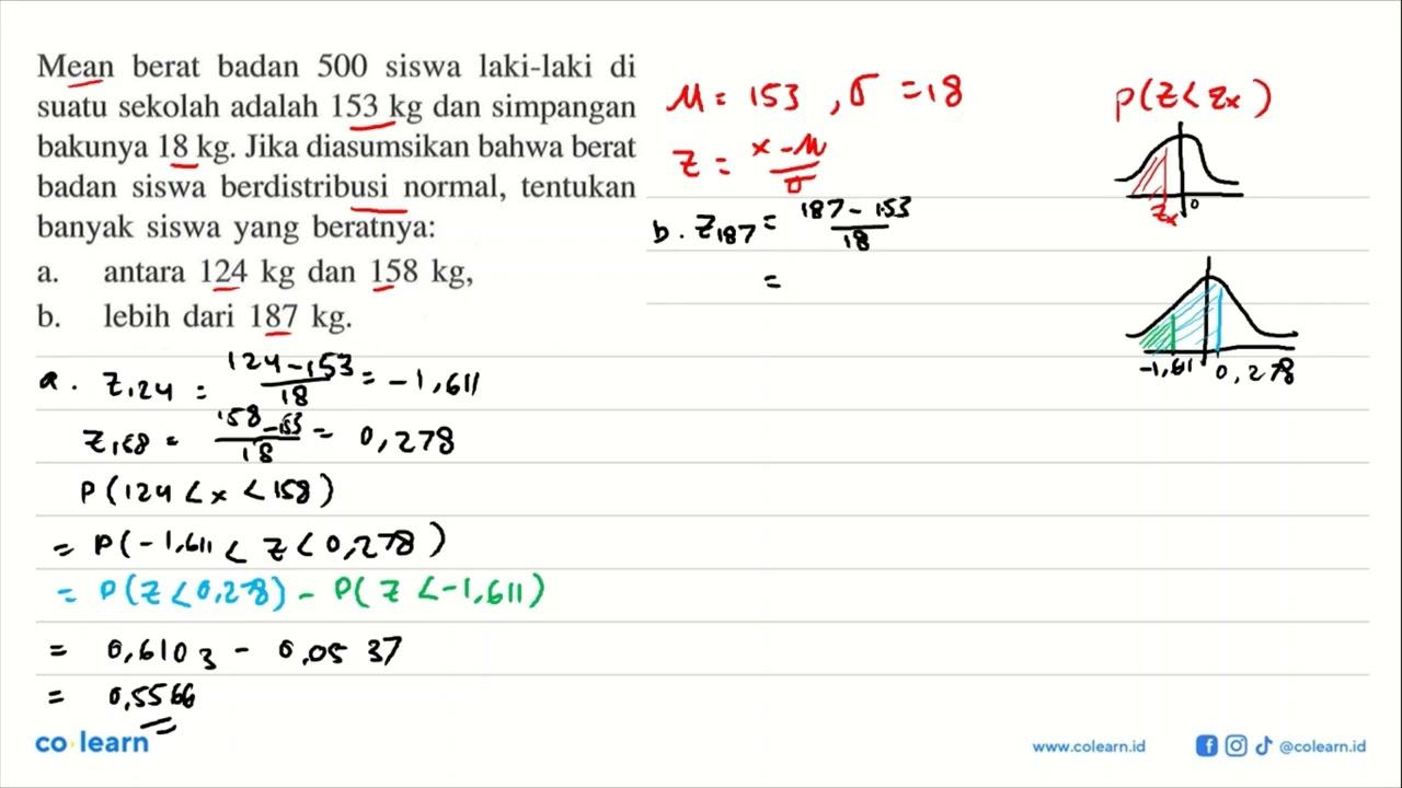 Mean berat badan 500 siswa laki-laki di suatu sekolah