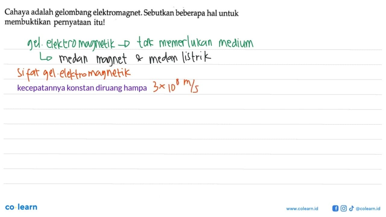 Cahaya adalah gelombang elektromagnet. Sebutkan beberapa