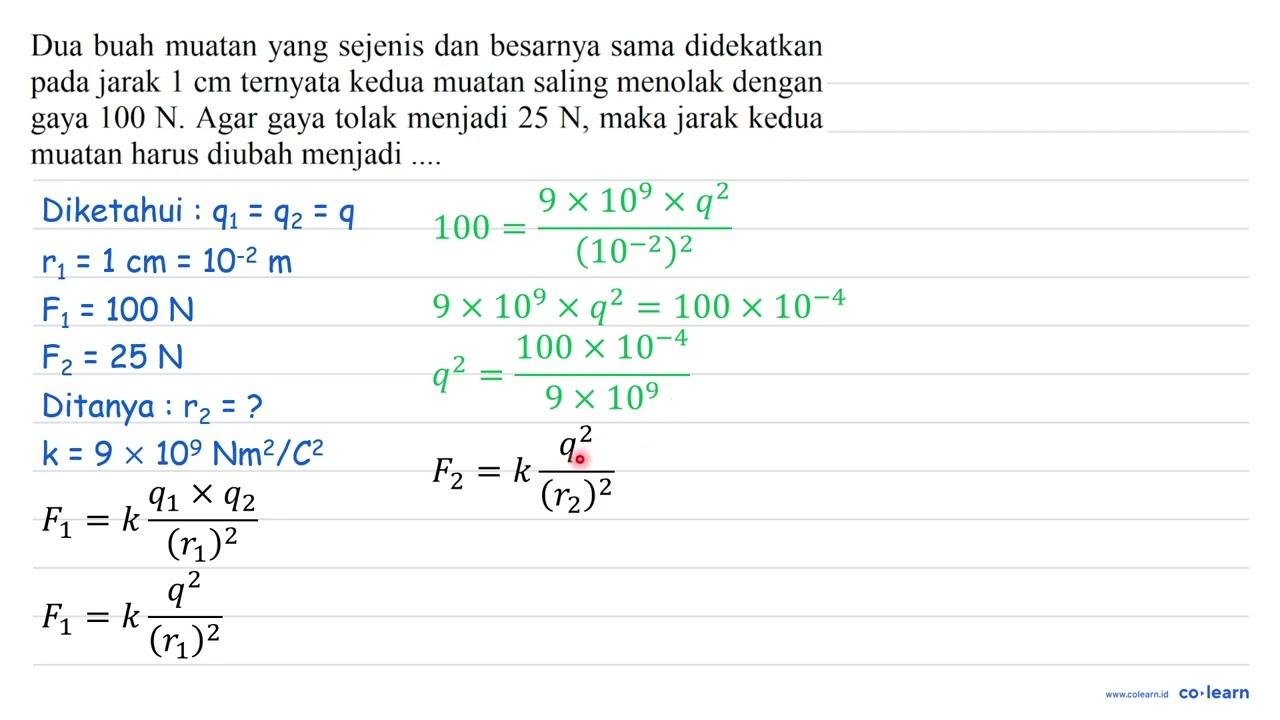 Dua buah muatan yang sejenis dan besarnya sama didekatkan