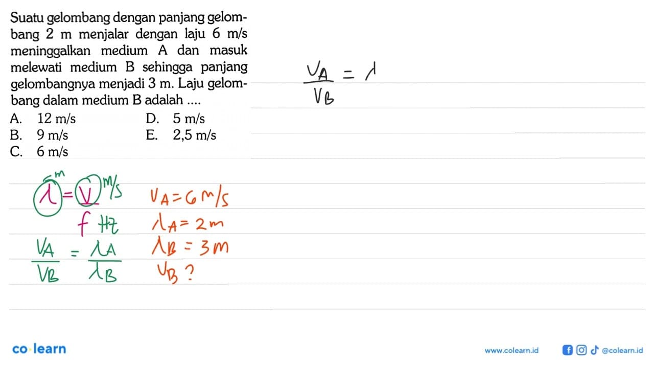 Suatu gelombang dengan panjang gelombang 2m menjalar dengan