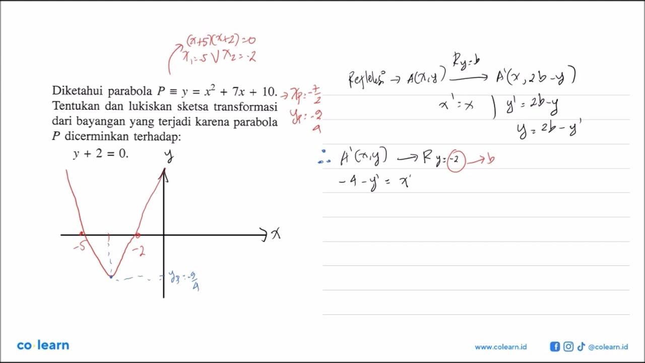 Diketahui parabola P ekuivalen y=x^2+7x+10. Tentukan dan