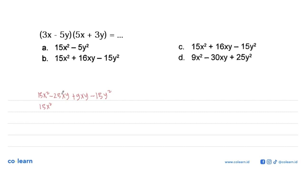 (3x - 5y)(5x + 3y) = ....