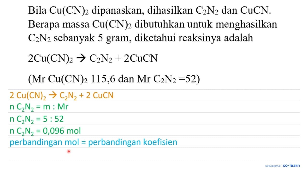 Bila Cu(CN)_(2) dipanaskan, dihasilkan C_(2) ~N_(2) dan