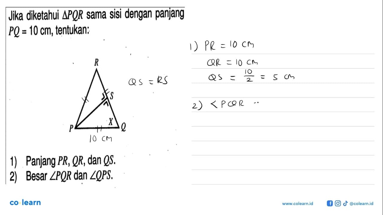 Tentukan besar sudut a pada segitiga sama kaki berikut!