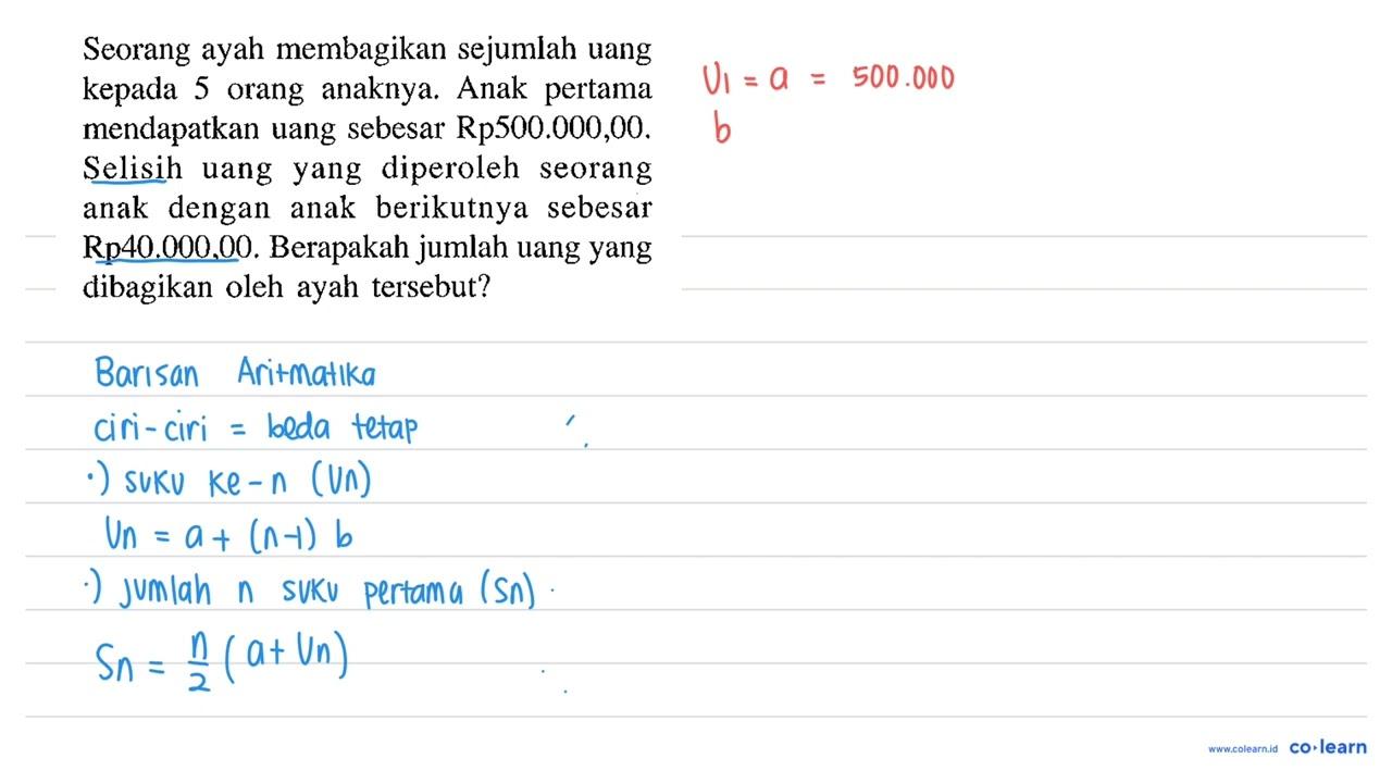 Seorang ayah membagikan sejumlah uang kepada 5 orang