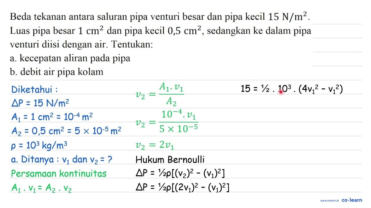 Beda tekanan antara saluran pipa venturi besar dan pipa