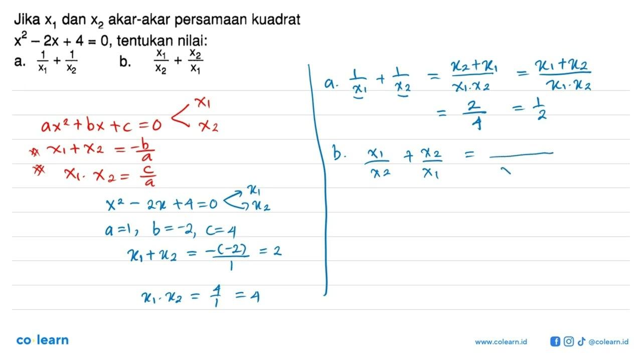 Jika x1 dan x2 akar-akar persamaan kuadrat x^2-2x+4=0,