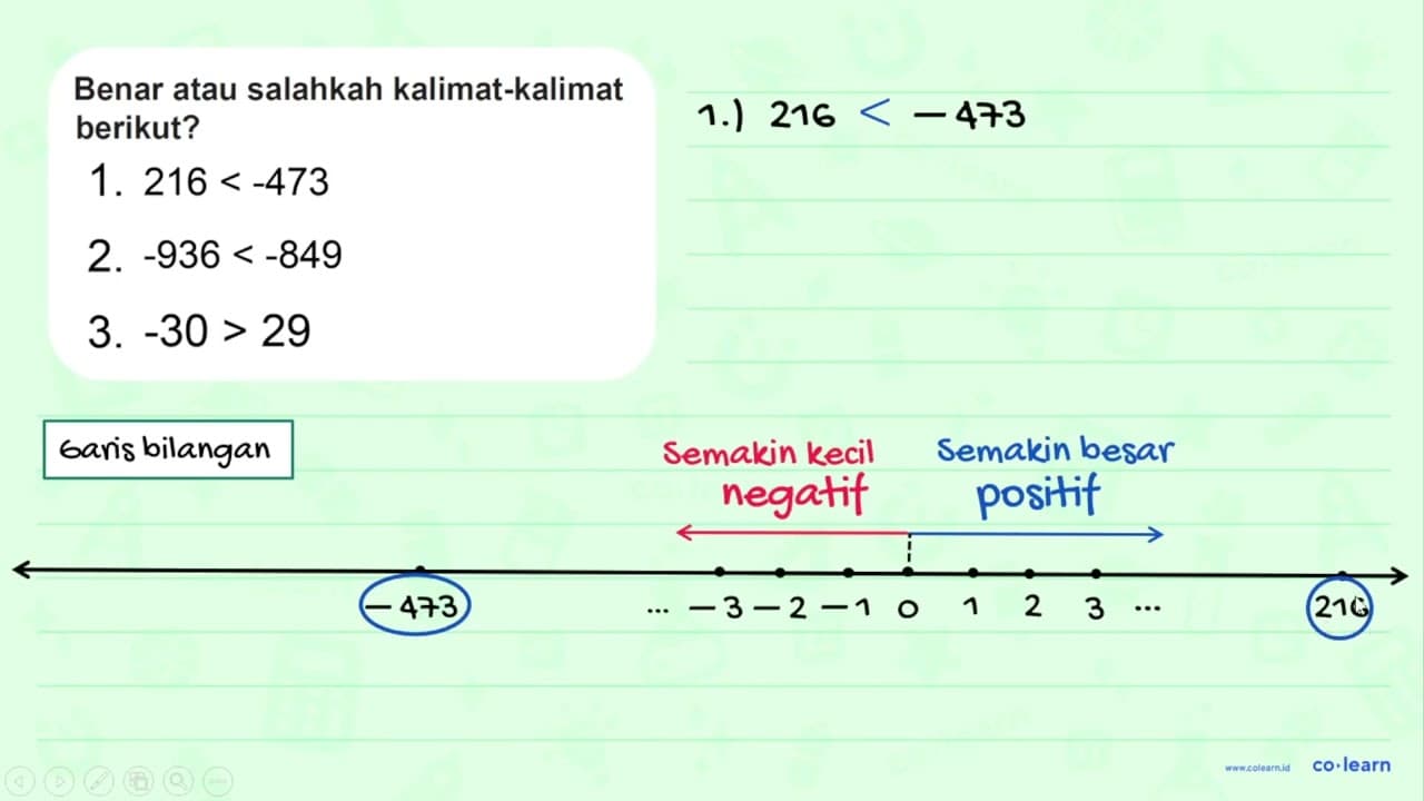 1. 216 < -473 2. -936 < -849 3. -30 > 29