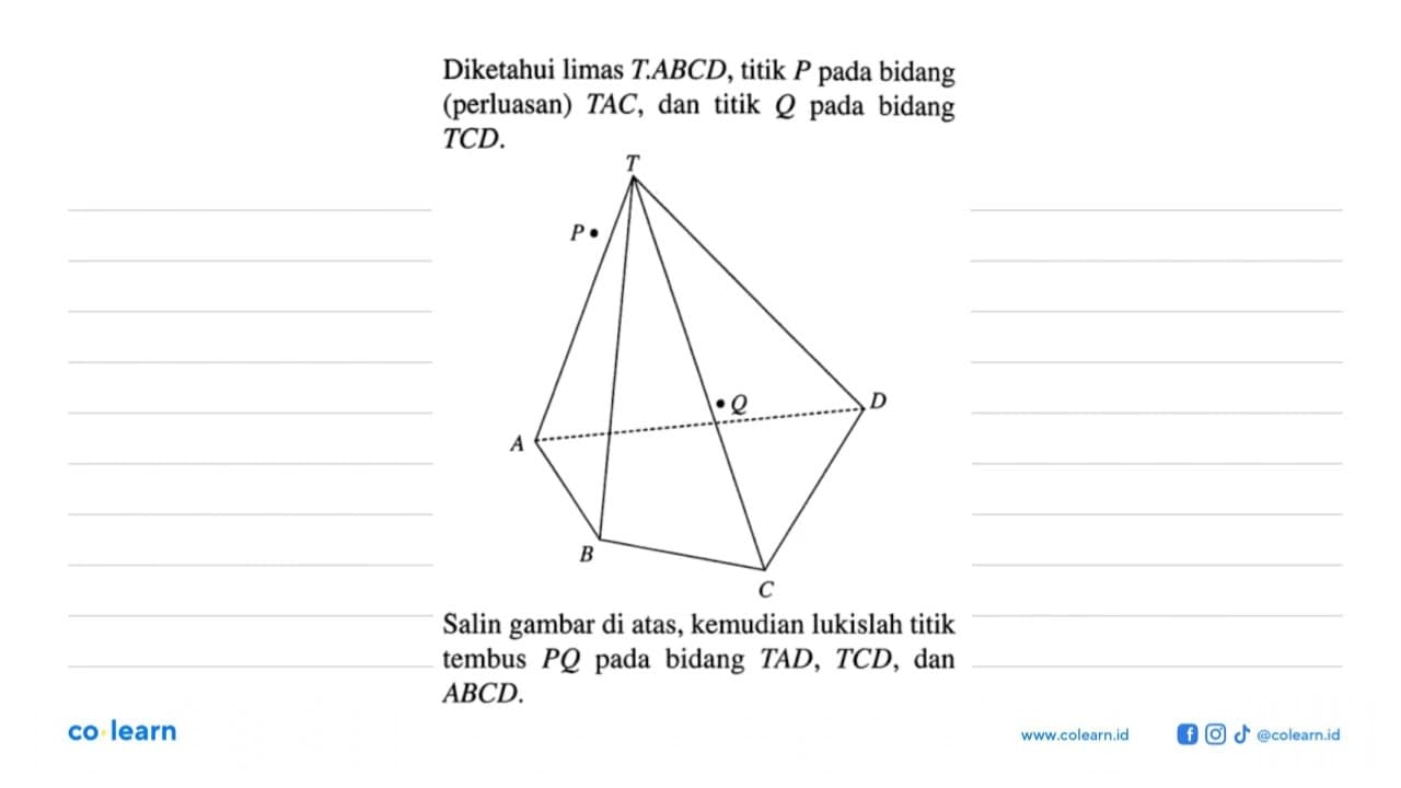 Diketahui limas T.ABCD, titik P pada bidang (perluasan)