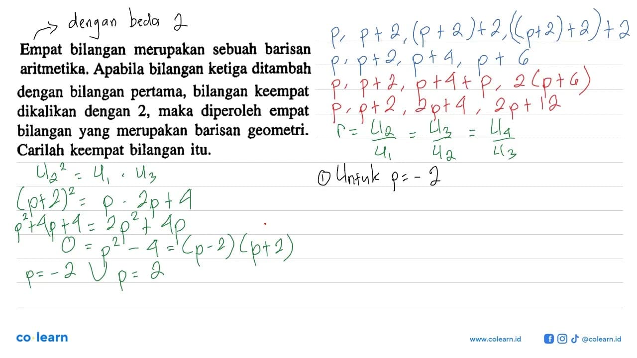 Empat bilangan merupakan sebuah barisan aritmetika. Apabila