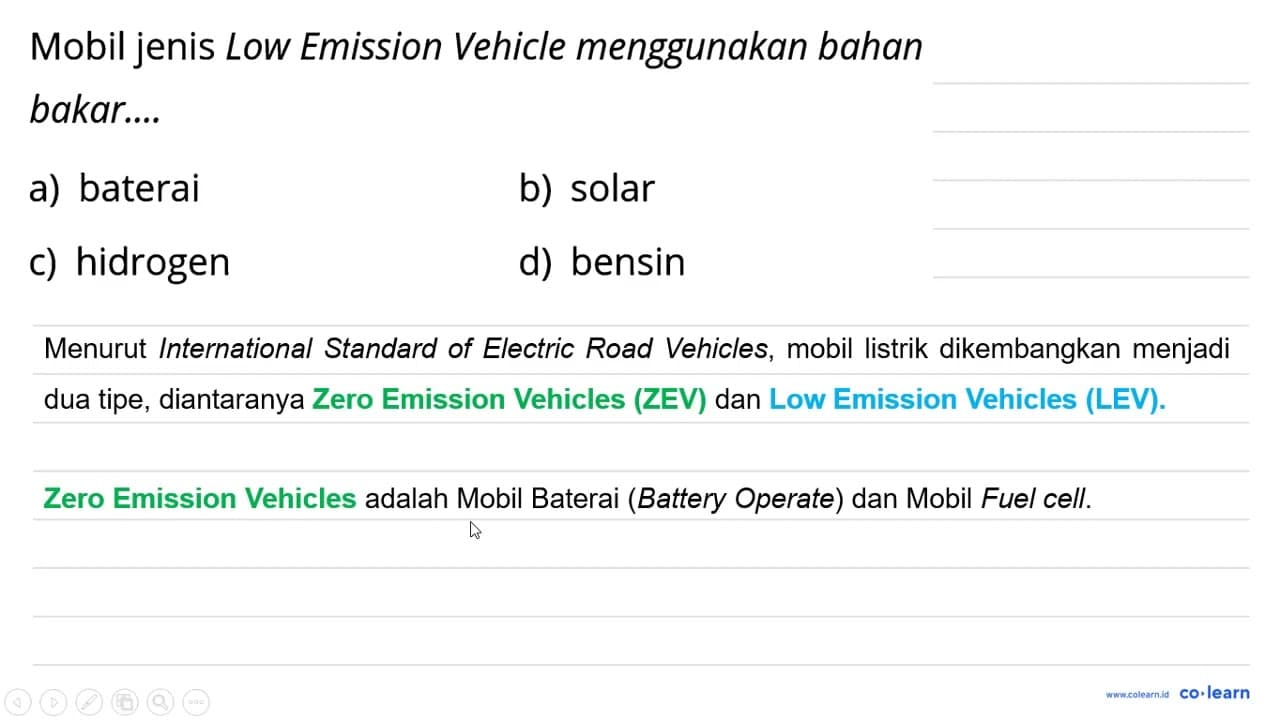 Mobil jenis Low Emission Vehicle menggunakan bahan