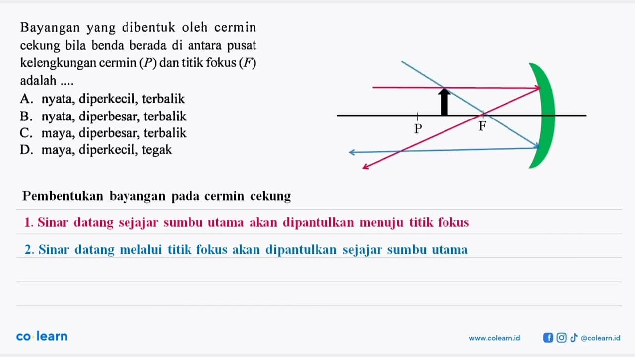 Bayangan yang dibentuk oleh cermin cekung bila benda berada