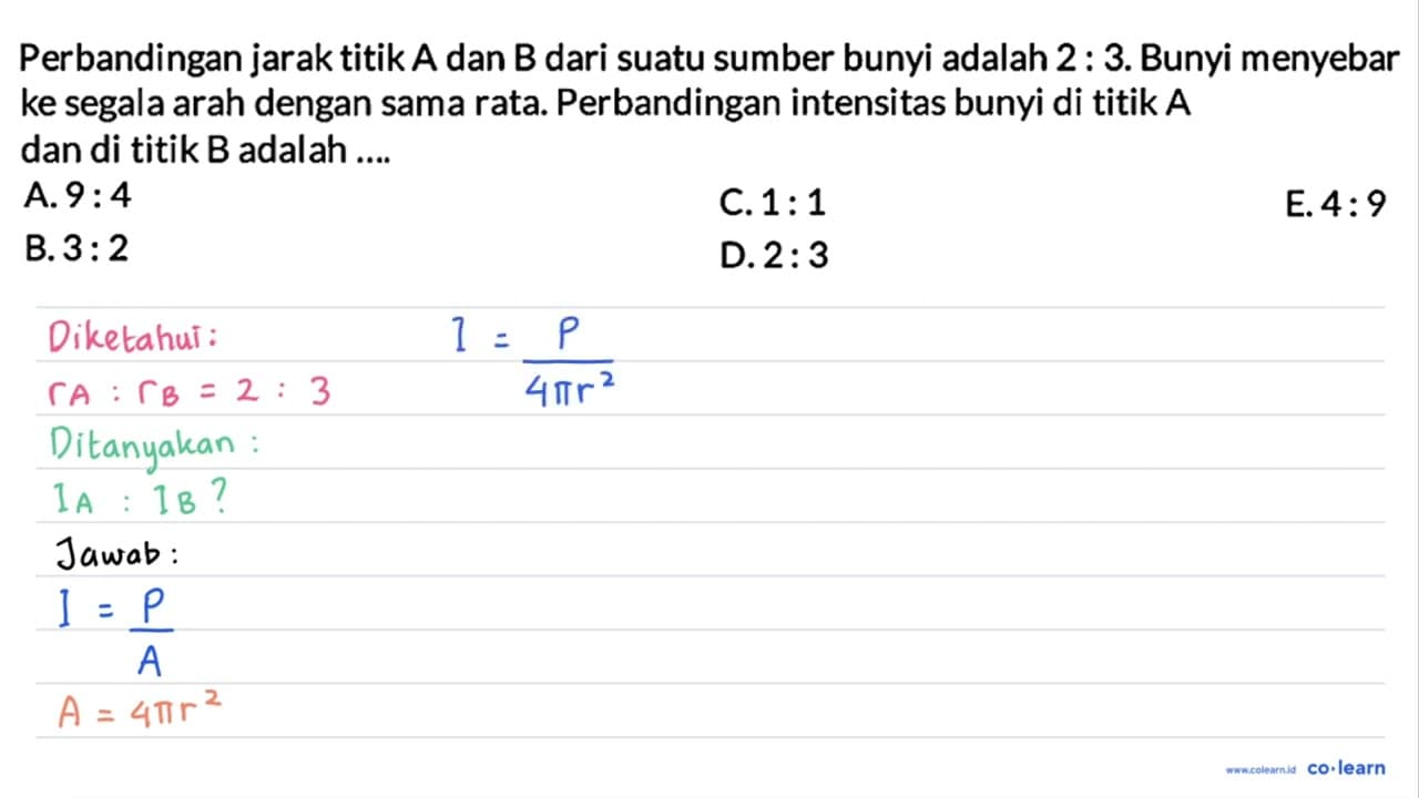 Perbandingan jarak titik A dan B dari suatu sumber bunyi