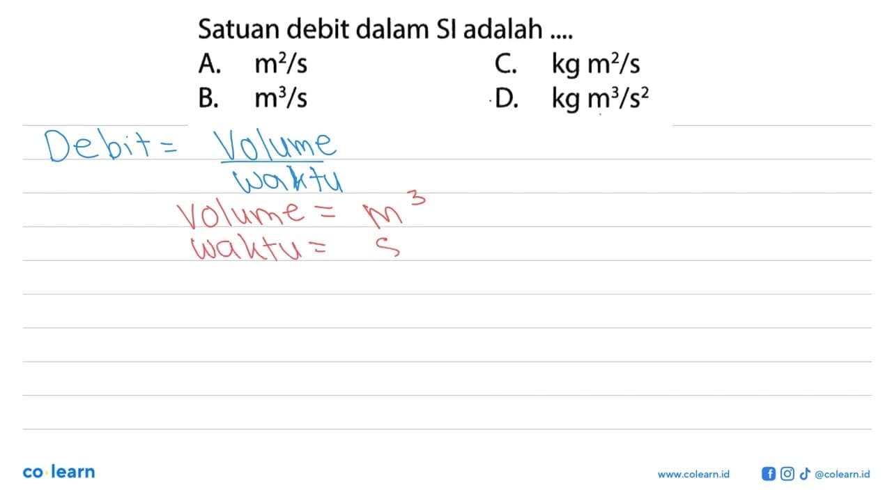 Satuan debit dalam Sl adalah ...