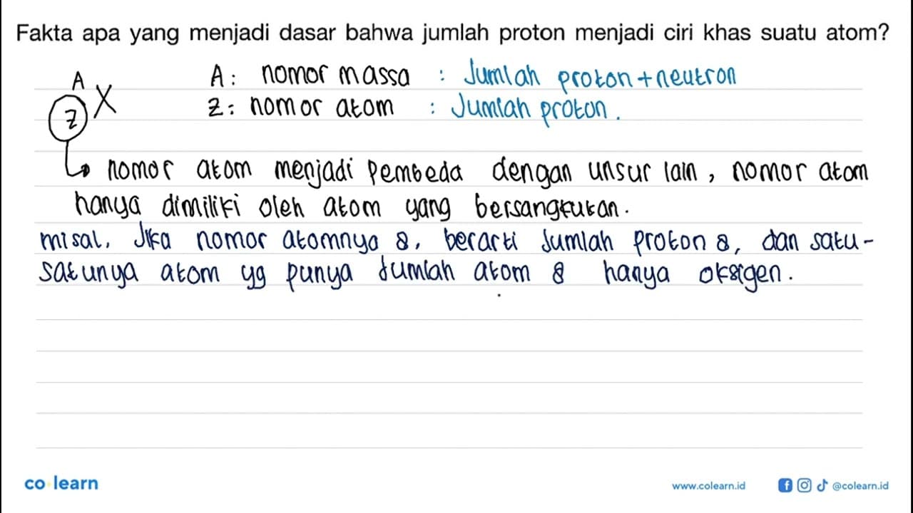 Fakta apa yang menjadi dasar bahwa jumlah proton menjadi