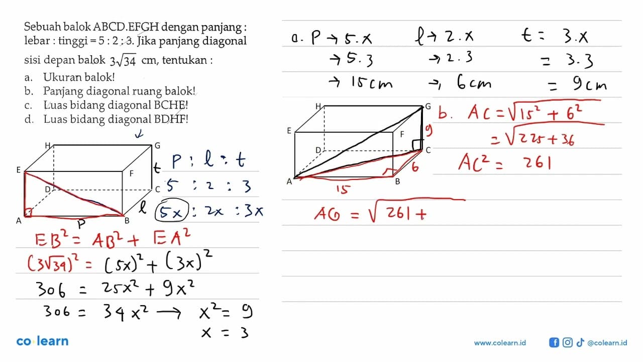 Sebuah balok ABCD.EFGH dengan panjang: lebar: tinggi =5: 2