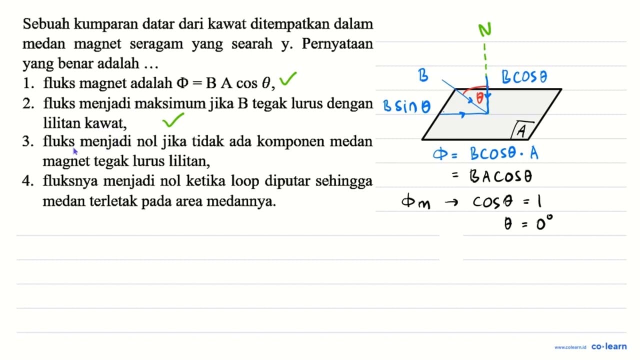 Sebuah kumparan datar dari kawat ditempatkan dalam medan