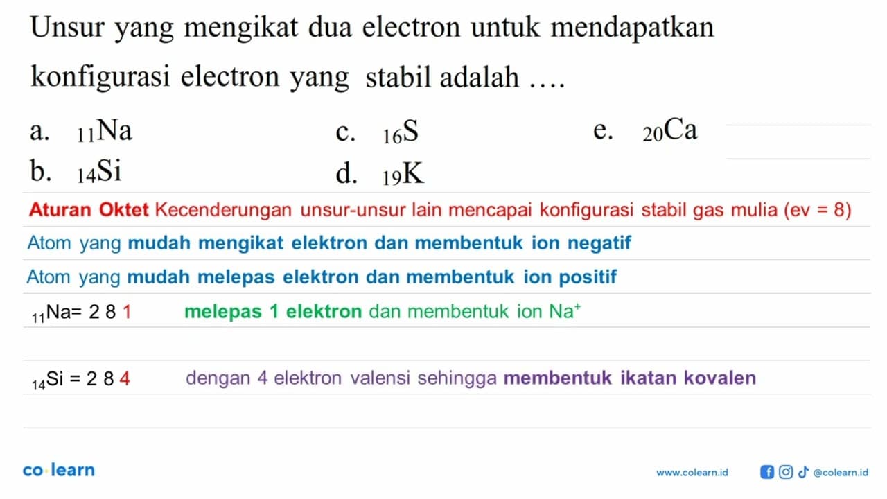 Unsur yang mengikat dua electron untuk mendapatkan