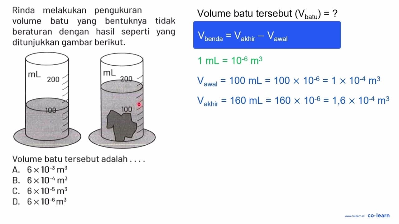 Rinda melakukan pengukuran volume batu yang bentuknya tidak