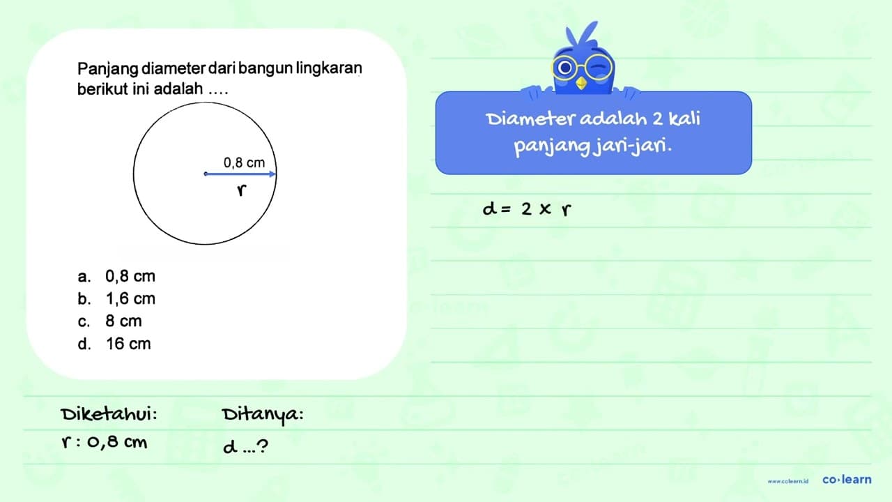 Panjang diameter dari bangun lingkaran berikut ini adalah