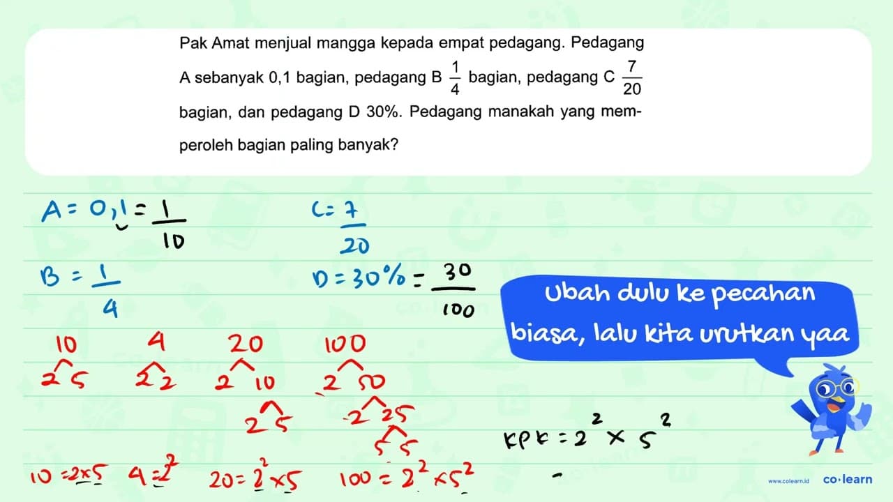 Pak Amat menjual mangga kepada empat pedagang. Pedagang 7 A