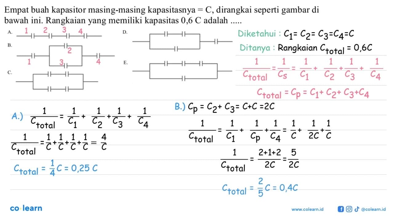 Empat buah kapasitor masing-masing kapasitasnya=C,