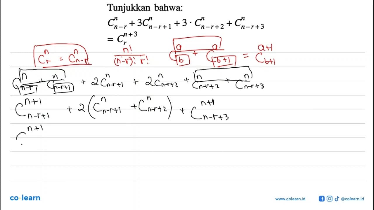 Tunjukkan bahwa:n C n-r n 3C n-r+1 + 3 . n C n-r+2 + n C