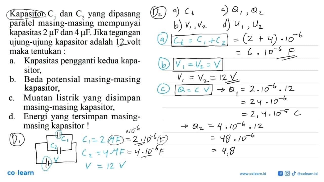 Kapasitor C1 dan C2 yang dipasang paralel masing-masing