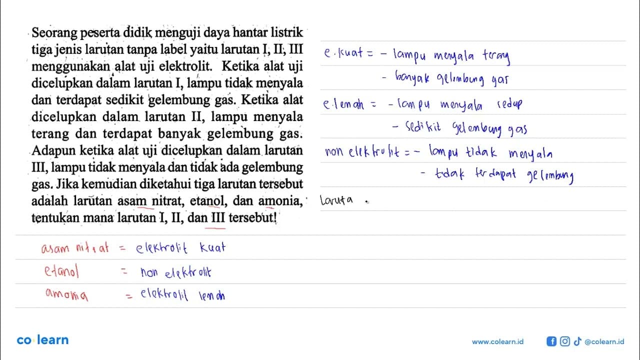 Seorang peserta didik menguji daya hantar listrik tiga