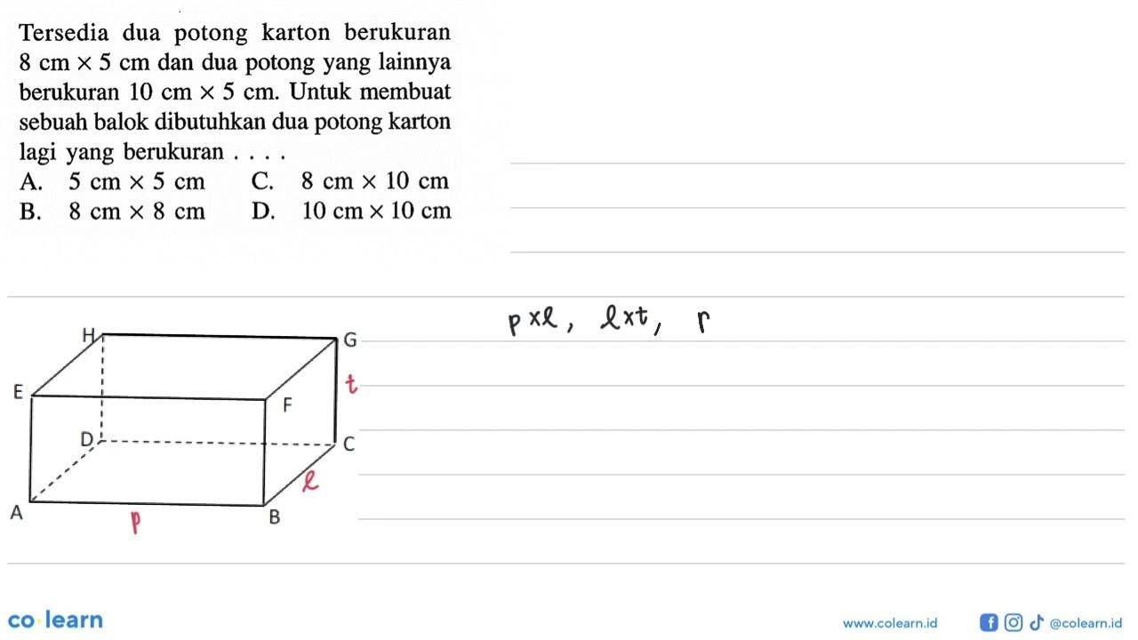 Tersedia dua potong karton berukuran 8 cm x 5 cm dan dua