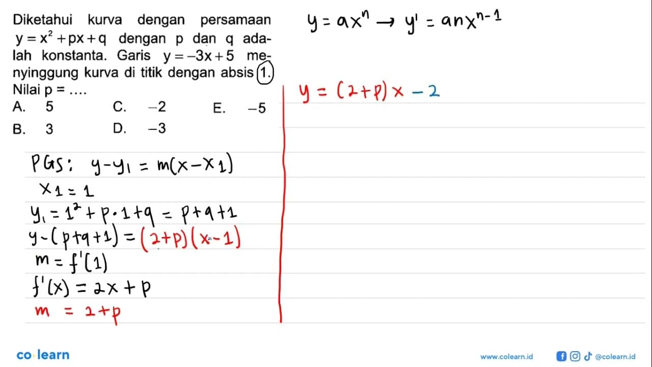 Diketahui kurva dengan persamaan y=x^2+px+q dengan p dan q