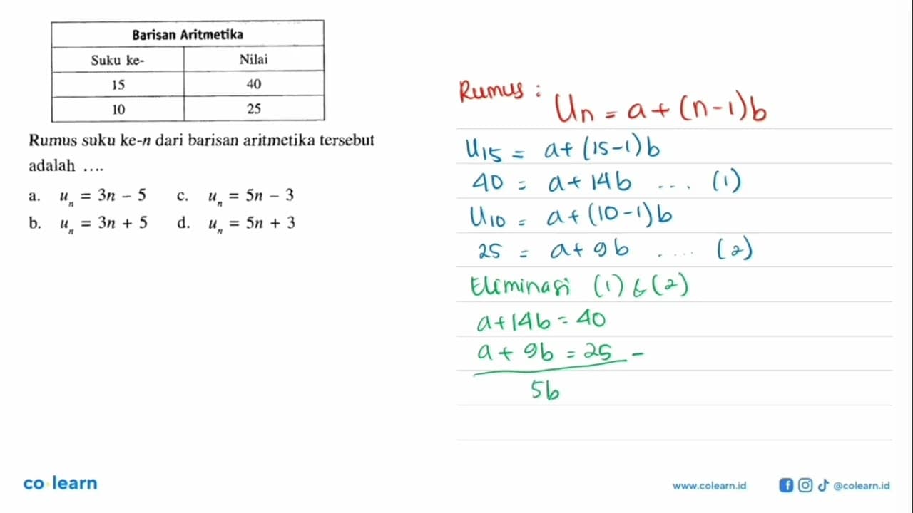 Barisan Aritmetika Suku ke- Nilai 15 40 10 25 Rumus suku