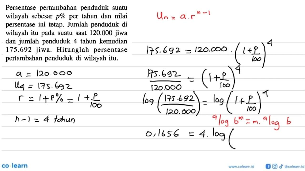 Persentase pertambahan penduduk suatu wilayah sebesar p%