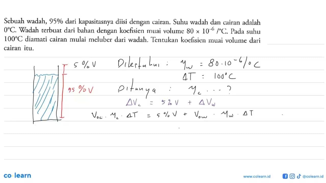 Sebuah wadah, 95 % dari kapasitasnya diisi dengan cairan.