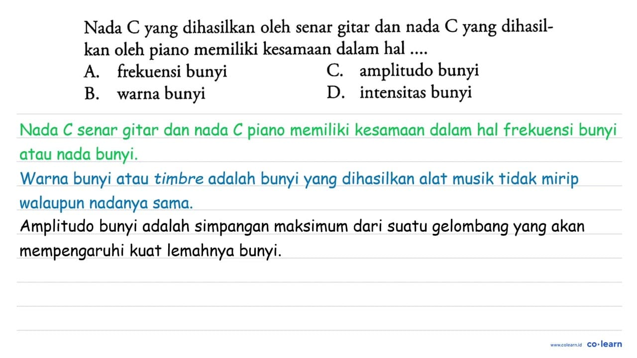 Nada C yang dihasilkan oleh senar gitar dan nada C yang