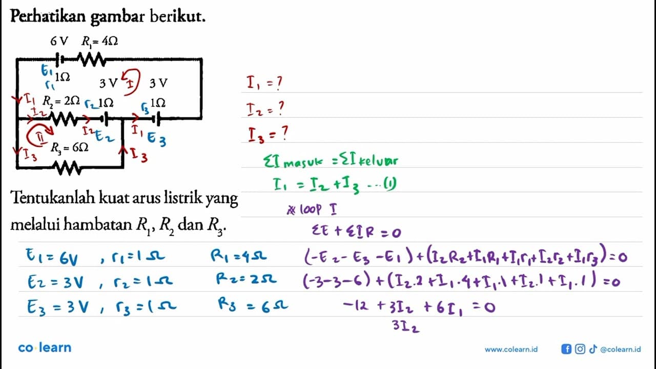 Perhatikan gambar berikut. 6 V R1 = 4 Ohm 1 Ohm 3 V 3 V R2