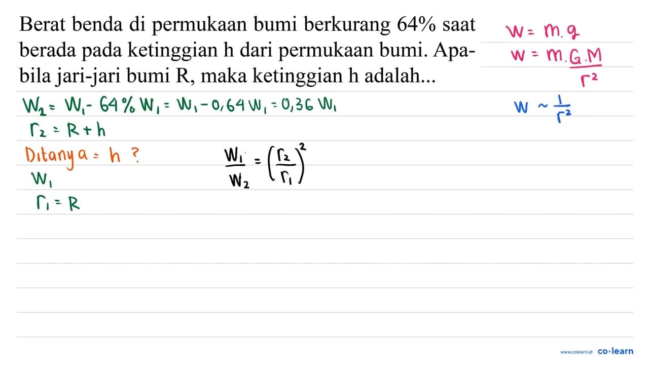 Berat benda di permukAn bumi berkurang 64 % sAt berada pada