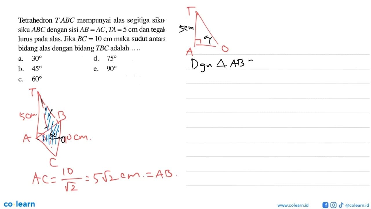 Tetrahedron T.ABC mempunyai alas segitiga siku-siku ABC