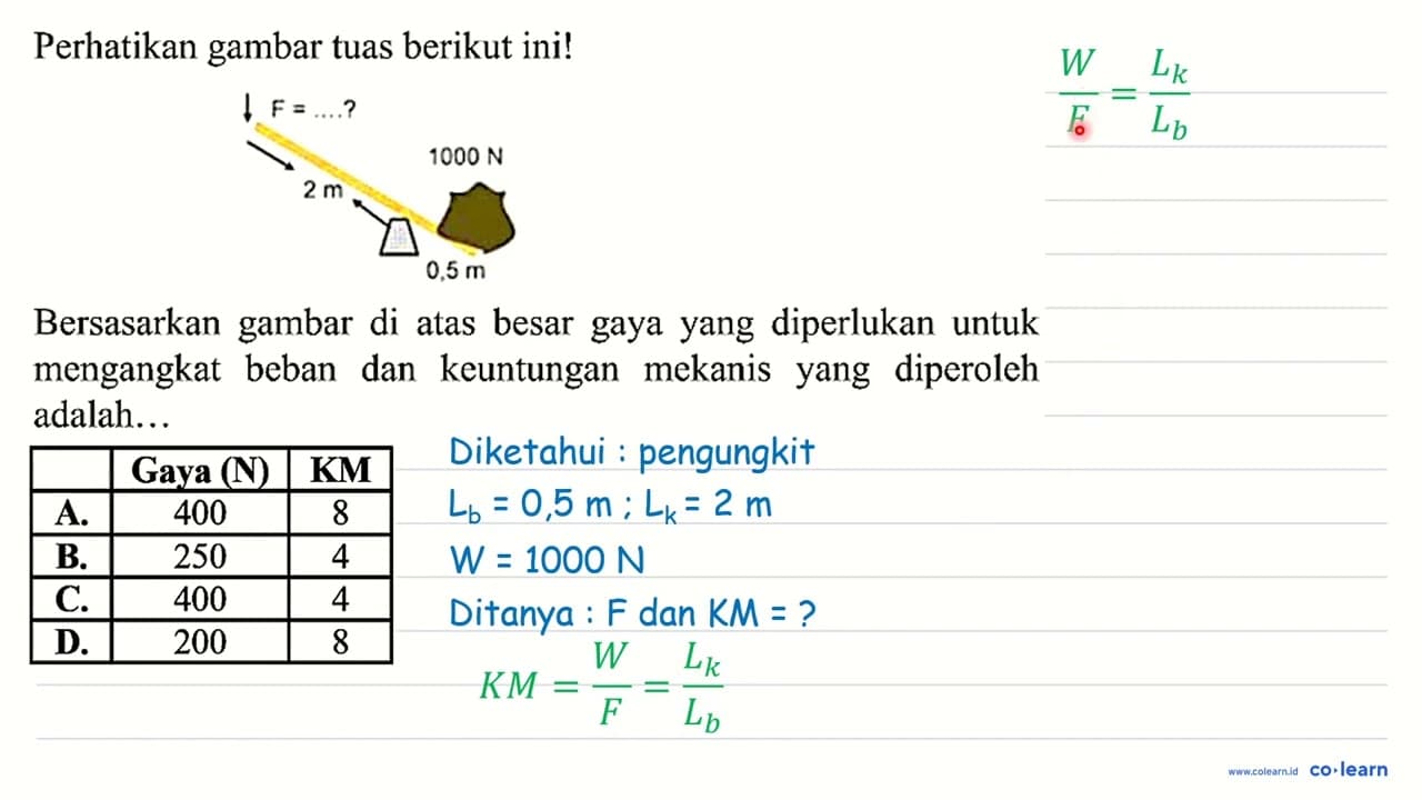 Perhatikan gambar tuas berikut ini! Bersasarkan gambar di