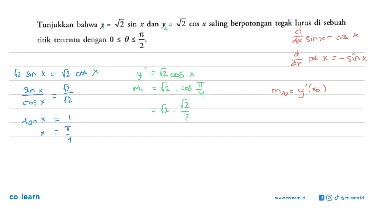 Tunjukkan bahwa y=akar(2) sin x dan y=akar(2) cos x saling